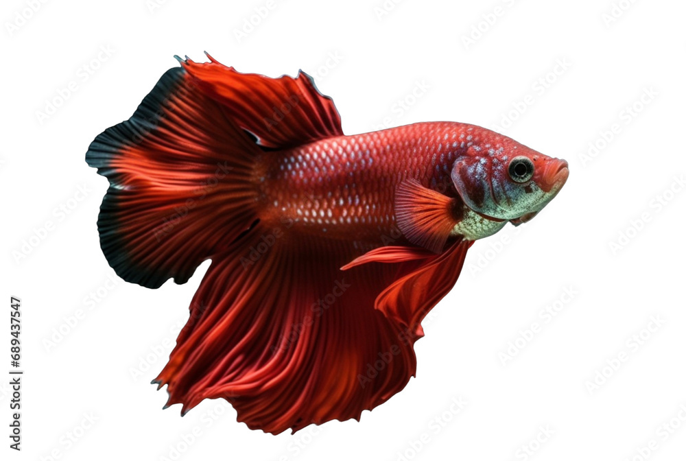 Fototapeta premium beautiful colorful red betta fish isolated transparent background. generative ai