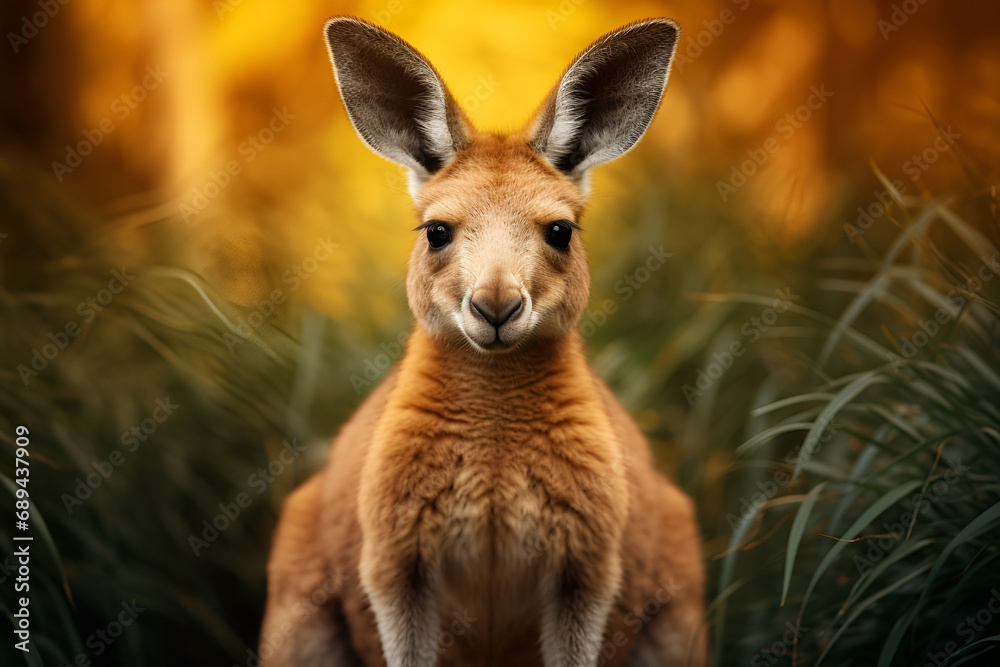 Alert Kangaroo in Grassy Field with Blurred Background Alert Kangaroo in Grassy Field with Blurred Background