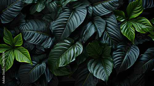Textures of abstract black leaves for tropical leaf background. Dark nature concept