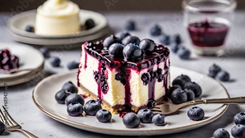 Delicious Blueberry Cheesecake on a Plate - Tempting Dessert Photography