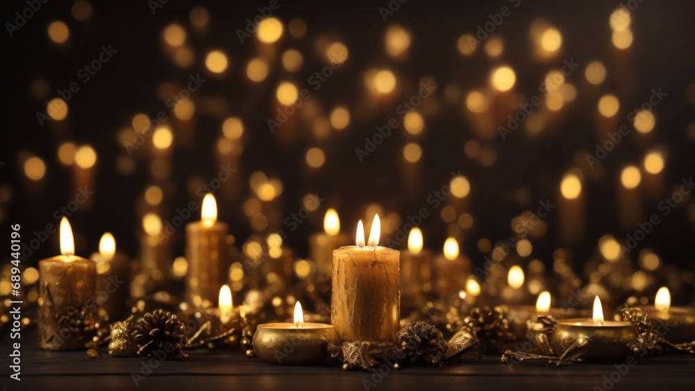 Warm Glow of Christmas: Candles Light and Burning Festive Atmosphere