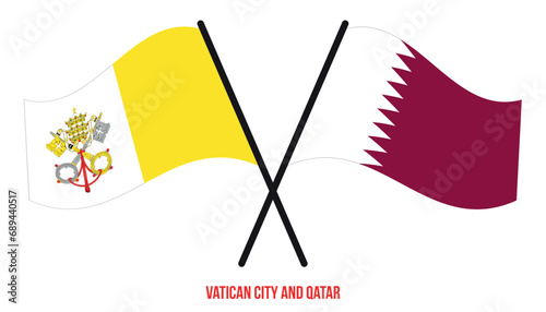 Vatican City and Qatar Flags Crossed And Waving Flat Style. Official Proportion. Correct Colors.