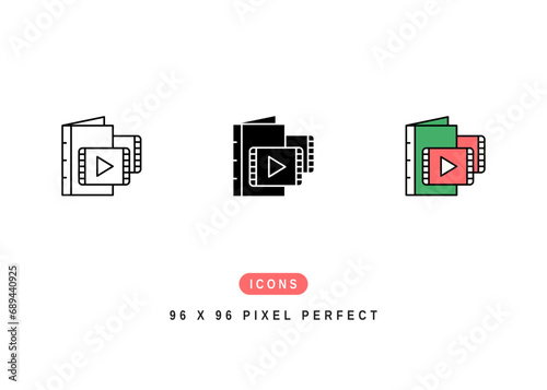 Video Album Icon. Multimedia Library Folder Pictogram Graphic Illustration. Isolated Simple Line Icon For Infographic, App and Web Button.