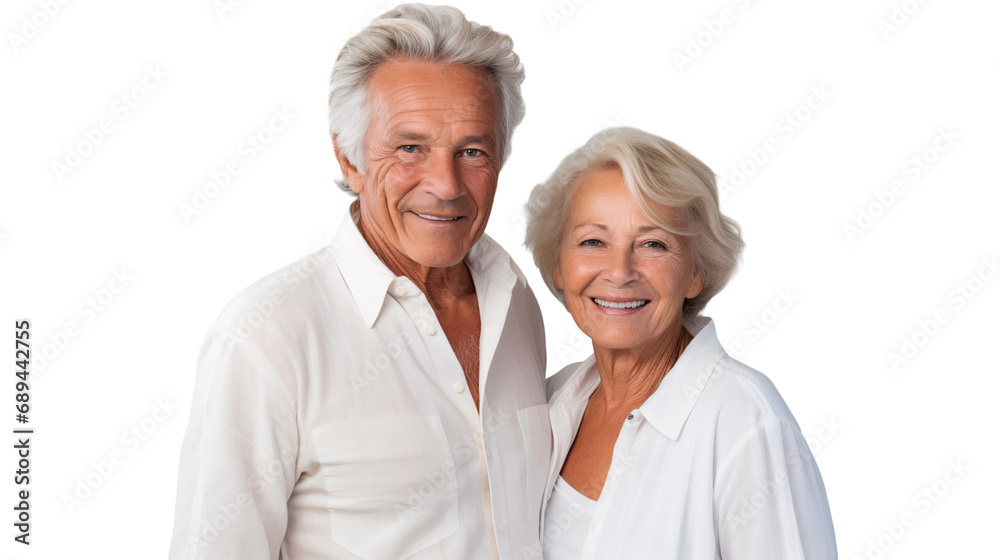 Happy elderly couple smiling and embracing together, isolated on transparent background Happy elderly couple smiling and embracing together, isolated on transparent background