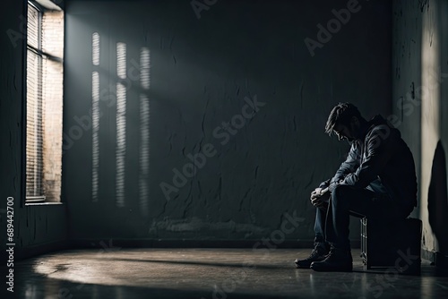 Disappointed person in a dark room