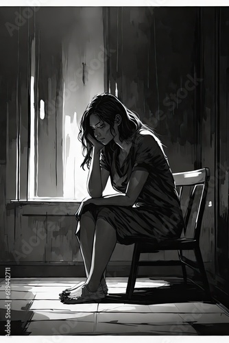 Sad woman sitting on a bench