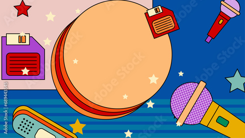 Colorful colourful vector 90s 80s memphis nostalgic retro background Retro groovy hippy trippy 70s vintage funky 1970s cartoon background