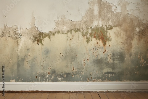 Peeling paint and mold on the wall photo