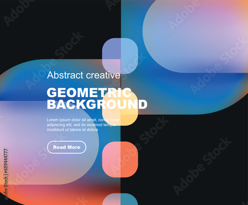 Round triangle and round square composition geometric background