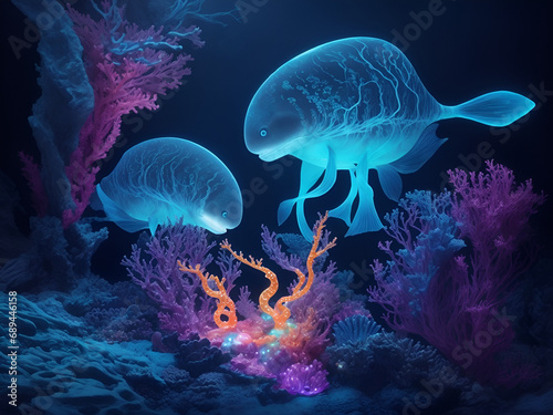 Fantastic translucent fish in the deep sea