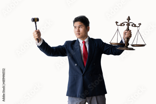 Judge hammer with lawyer, scales of justice, consultant in suit or lawyer working on documents at law office Consultant Attorney Justice and law, lawyer, court judge, concept.