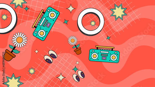 Colorful colourful vector flat nostalgic retro style background. Suit for retro, hippy, trippy, vintage, retro, business, institution, party, festive, old poster, and contemporarytalks.