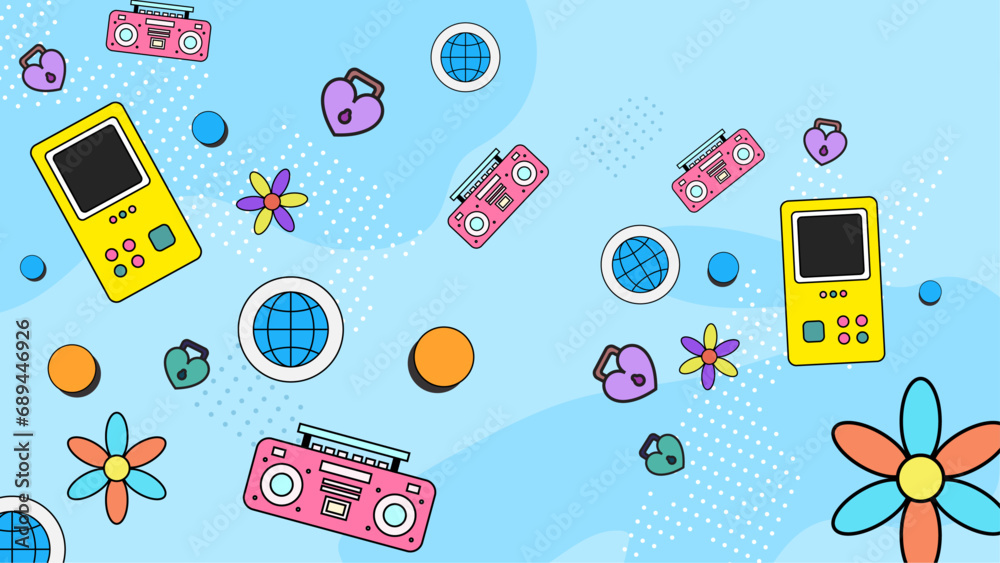 Colorful colourful vector vintage retro 90s 80s background with shapes ...