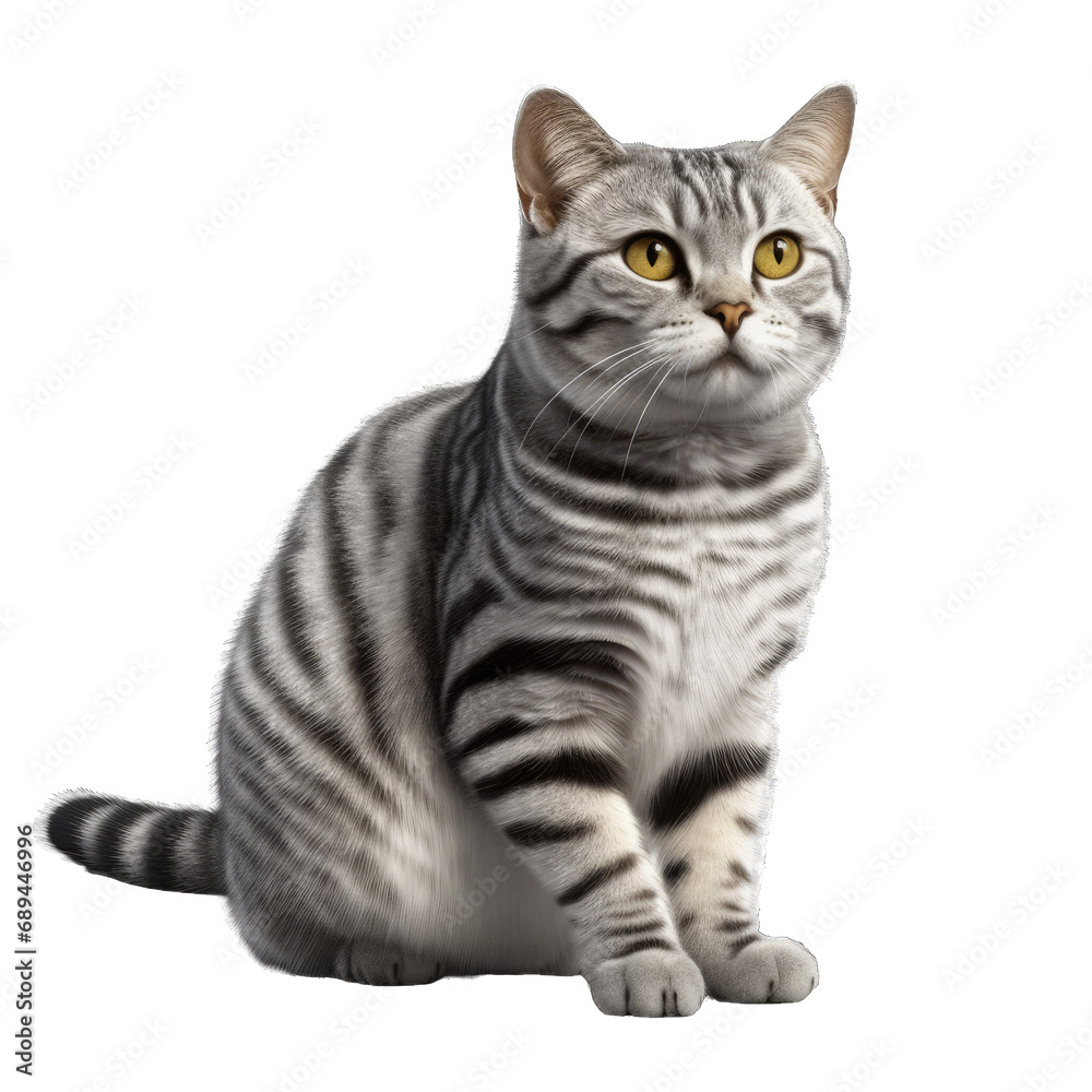 American shorthair cat on transparent background.