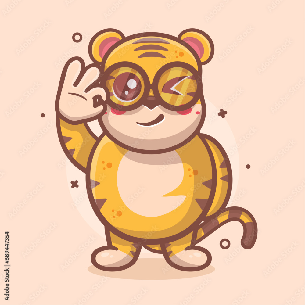 funny tiger animal character mascot with ok sign hand gesture isolated cartoon 