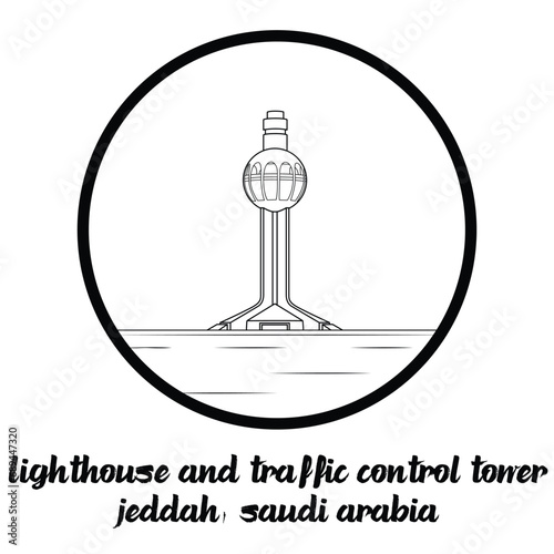Circle Icon Lighthouse and traffic control tower. vector illustration
