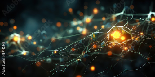 Glowing synaptic connections traverse the brain, symbolizing thought and neural activity