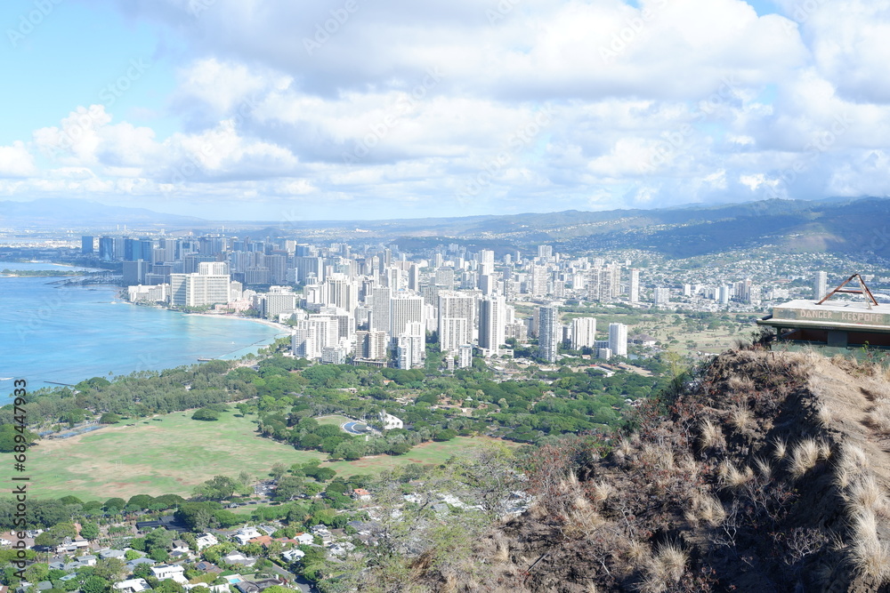 Waikiki from Diamond Head Crater in Honolulu Hawaii USA Photo