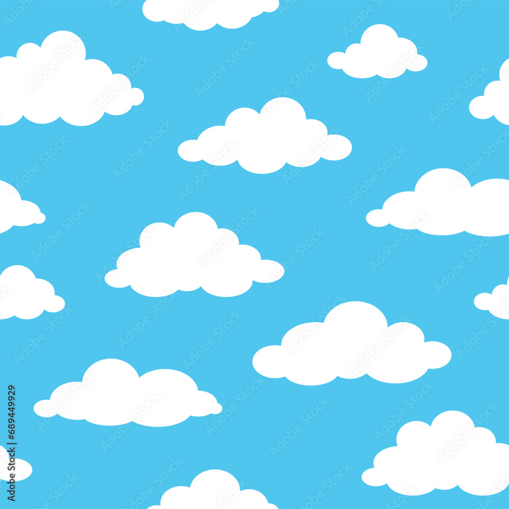 Cloudy Seamless Pattern on Blue Background illustration vector, this seamless pattern is suitable for gift wrap designs, backgrounds, textiles, fabrics and others