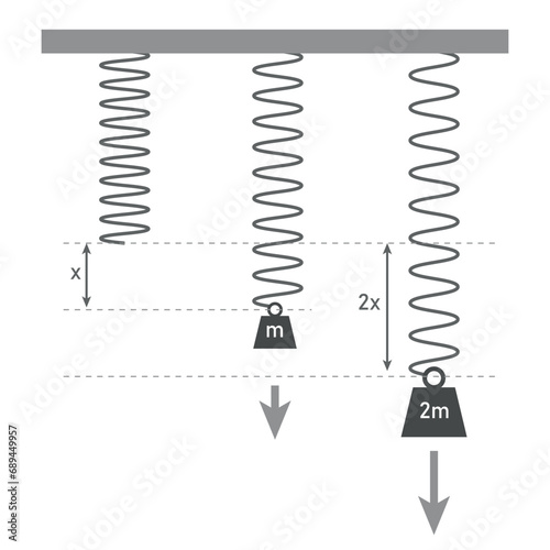 Hooke's law  in physics. Spring force weight equation. Scientific resources for teachers and students. photo