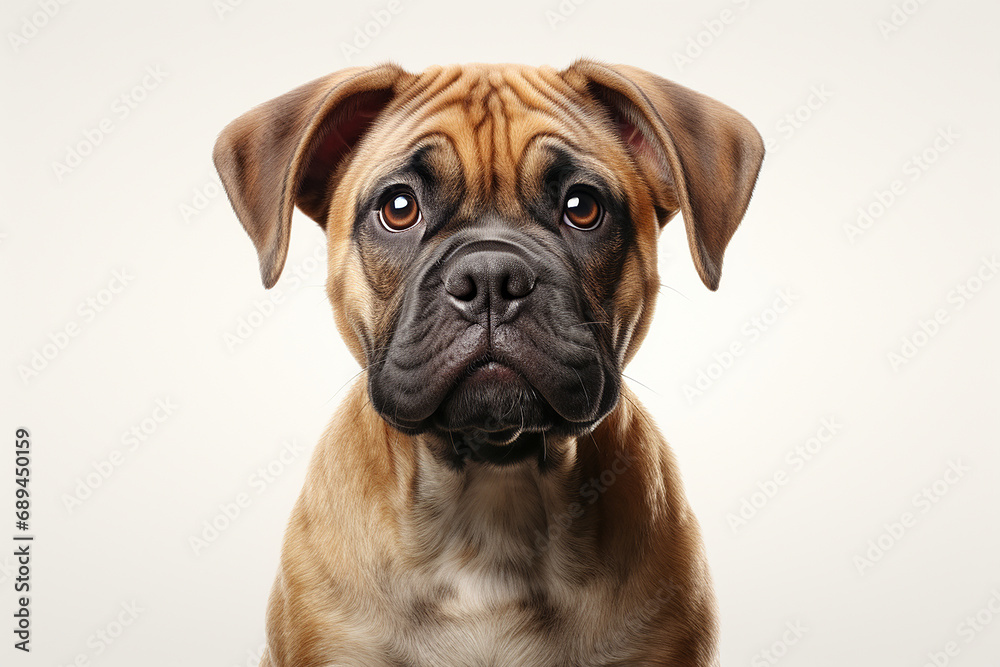 Bullmastiff dog on a white background. Adorable animal close-up portrait. Generated by generative AI.