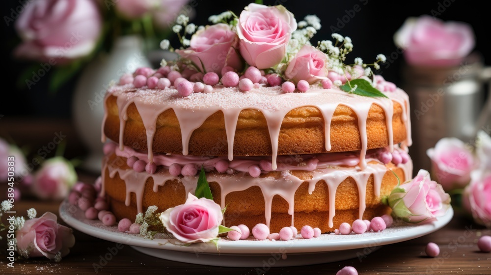 Slice Vanilla Cake Rose Decoration Plate, Background Image, Desktop Wallpaper Backgrounds, HD Slice Vanilla Cake Rose Decoration Plate, Background Image, Desktop Wallpaper Backgrounds, HD
