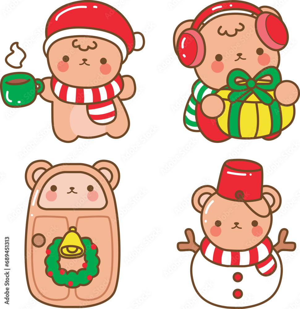 Icon set with Christmas Bear theme. Icon set with Christmas Bear theme.