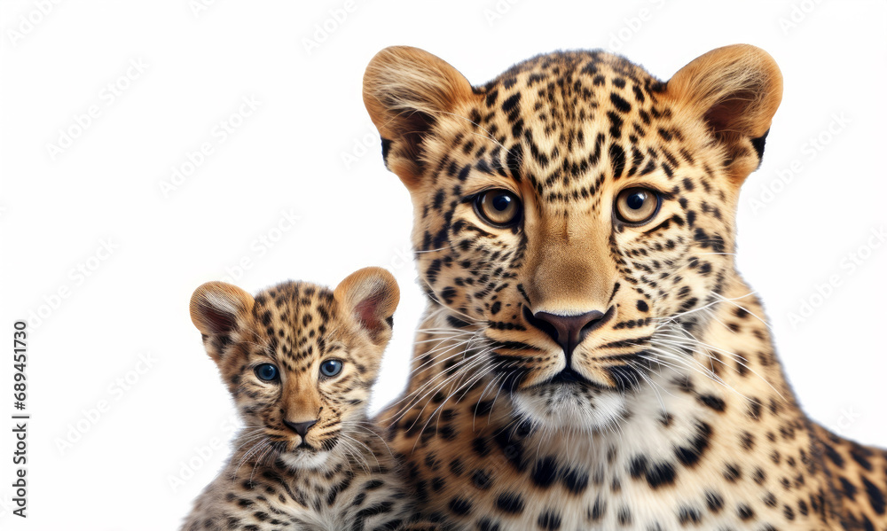 Naklejka premium Female Leopard with Baby