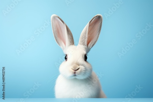Close-up studio portrait of a rabbit. Background with selective focus and copy space