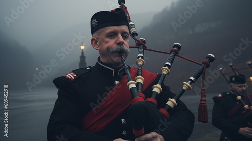 Scottish Bagpiper in Traditional Attire