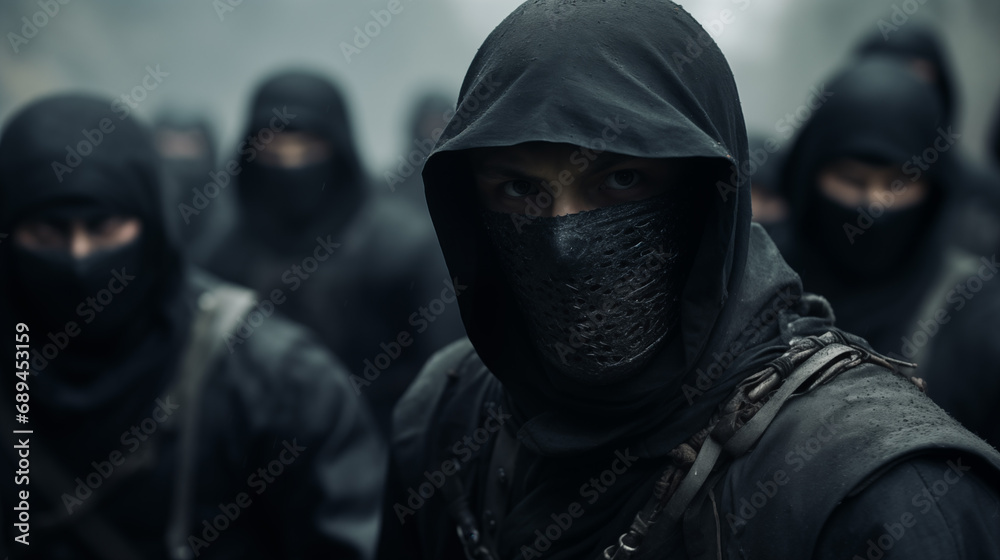 Group of Ninjas in Dark Atmosphere Group of Ninjas in Dark Atmosphere