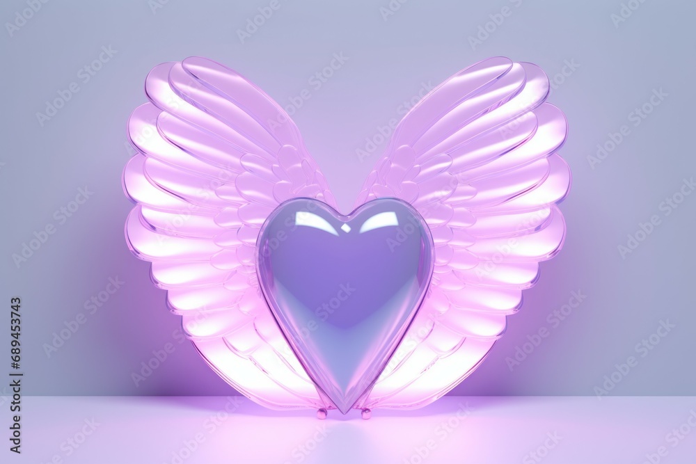 Heart with Cupid wings. Cool background with selective focus and copy space Heart with Cupid wings. Cool background with selective focus and copy space