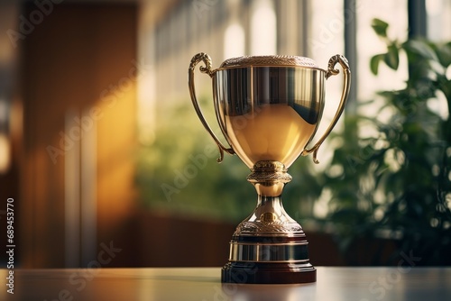 Cup award. Background with selective focus and copy space