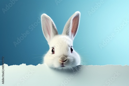 Rabbit and place for text on banner. Background with selective focus and copy space