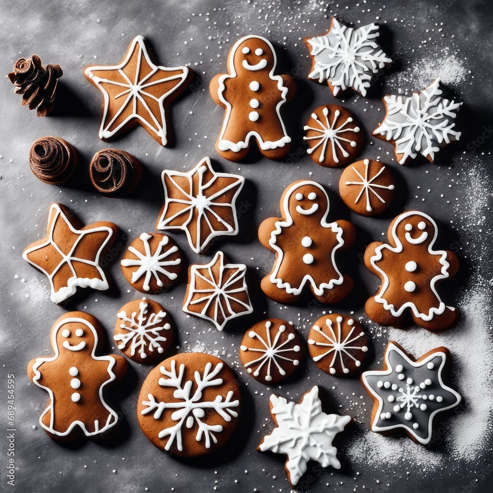 Homemade Gingerbread cookies with spices on a gray background. Homemade Gingerbread cookies with spices on a gray background.