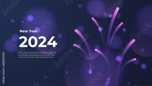 Happy new year 2024 celebration background. vector art and illustration for, landing page, banner, flyer. Blue and purple violet vector abstract minimal modern happy new year 2024 banner