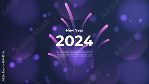 Happy new year 2024 celebration background. vector art and illustration for, landing page, banner, flyer. Blue and purple violet vector abstract minimal modern happy new year 2024 banner