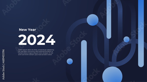 Happy new year 2024 celebration background. vector art and illustration for, landing page, template, ui, web, mobile app, poster, banner, flyer. Blue vector modern 2024 new year banner with shapes