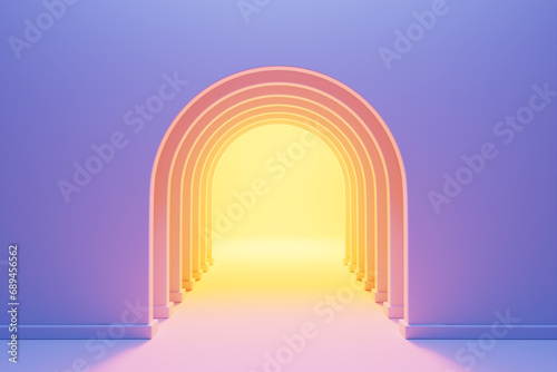 Purple arch hallway corridor abstract background minimal conceptual 3D rendering