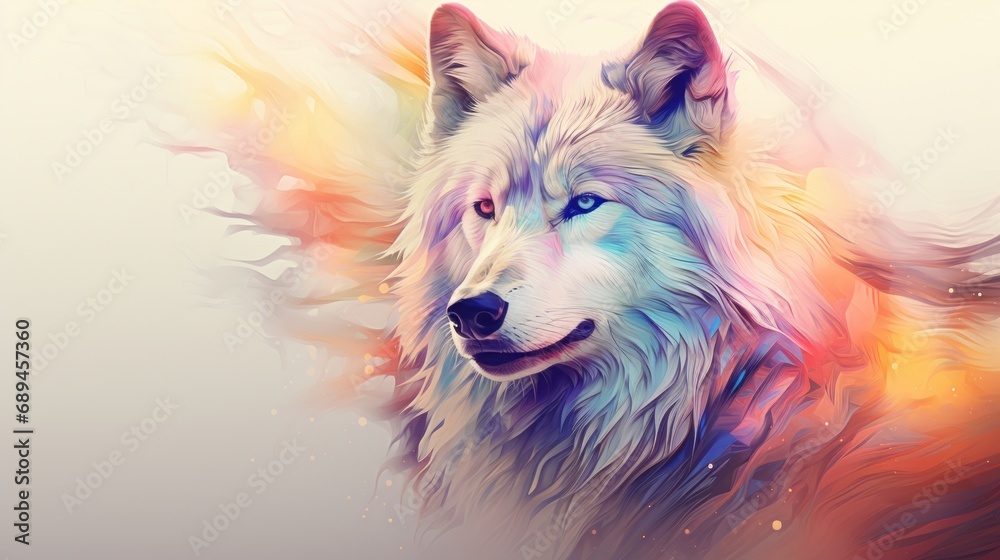 wolf in pastel dreams: majestic wildlife abstract in nature - surreal digital illustration for wallpaper, animal art, and ethereal background