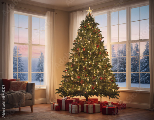 Christmas tree Modern Merry christmas and Happy New Year
