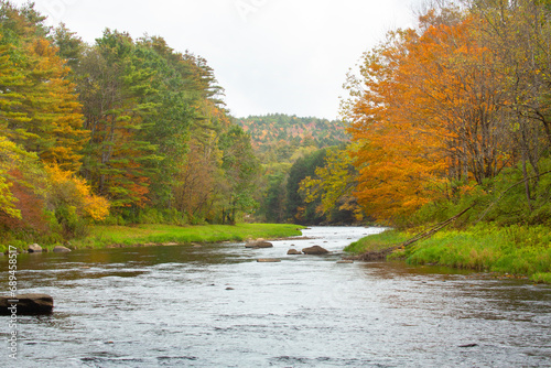 Curving course of the Sugar River in Newport, New Hampshire. photo