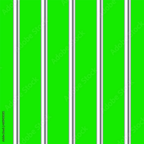 Shiny metal prison bars isolated on green chroma key. Detailed jail cage, prison iron fence. Criminal background mockup. Vector illustration
