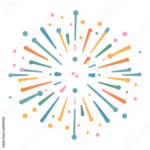 Decorative colorful bursting fireworks isolated. minimal style. New Year's Eve fireworks. Festive sparks and explosions. Vector illustration.