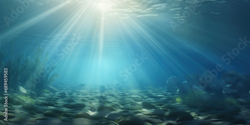 Sunlight streams through clear blue water, illuminating underwater flora and creating a tranquil and mesmerizing scene beneath the ocean's surface. © DigitalArt