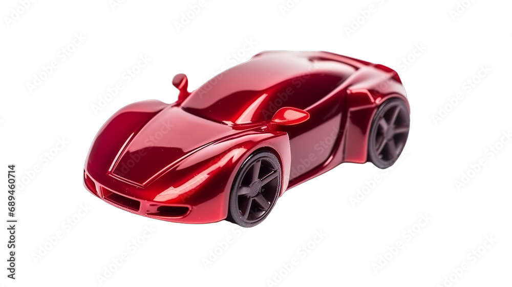 red plastic toy car isolated on transparent PNG background, Generative ai