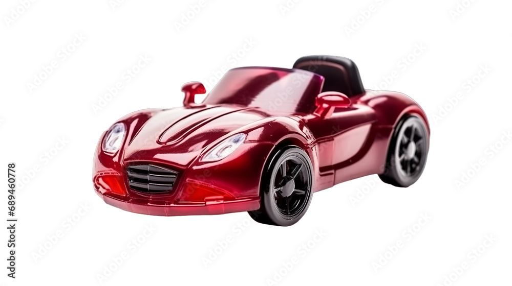 red plastic toy car isolated on transparent PNG background, Generative ai