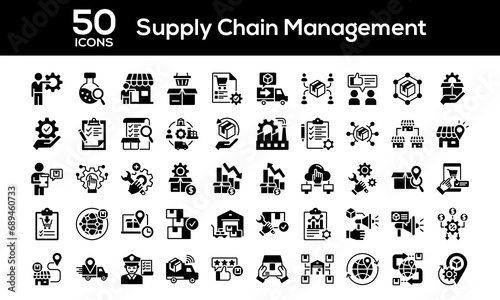 Supply Chain Management Glyph Black color Icon Collection