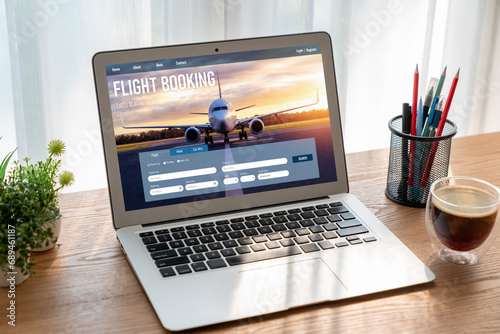 Online flight booking website provide modish reservation system . Travel technology concept . photo
