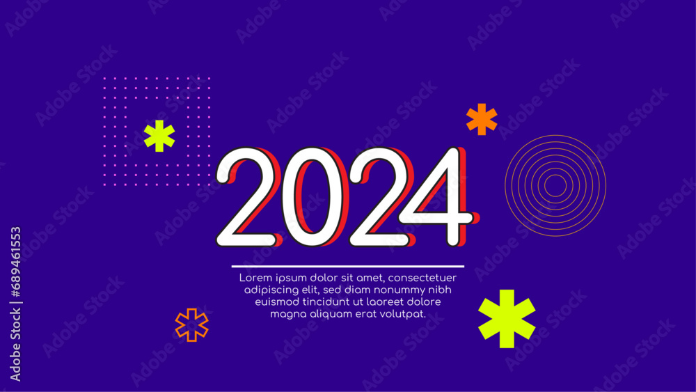 Fototapeta premium Colorful colourful vector trendy new year 2024 design banner. Happy new year 2024 background